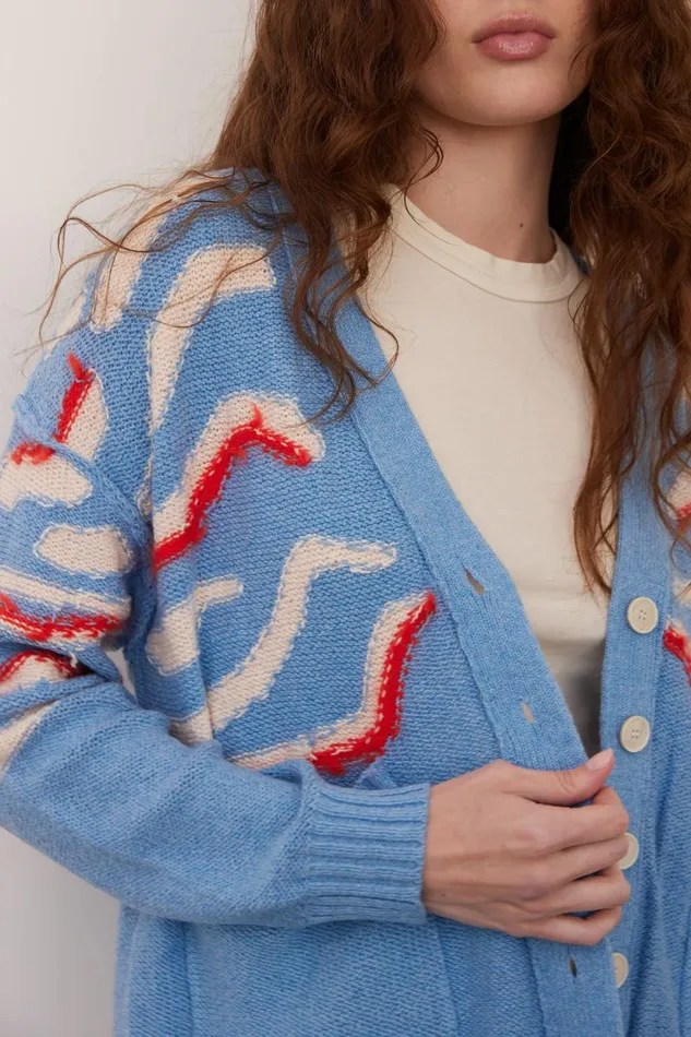 Raquel Allegra Light Denim And Chalk Accra Cardigan Women Sweaters and Knits