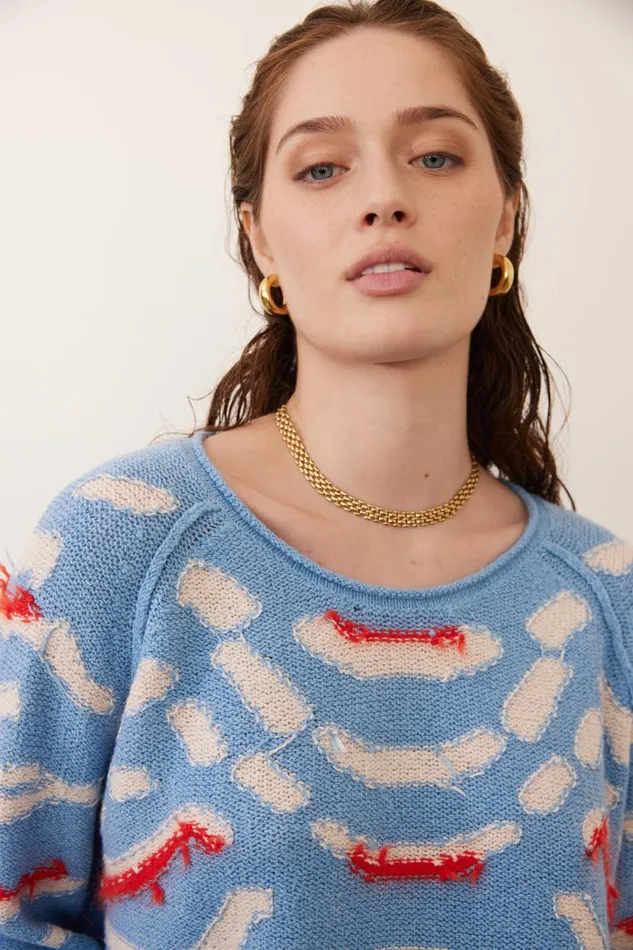 Raquel Allegra Light Denim And Chalk Zuri Pullover Women Sweaters and Knits