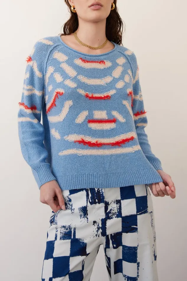 Raquel Allegra Light Denim And Chalk Zuri Pullover Women Sweaters and Knits