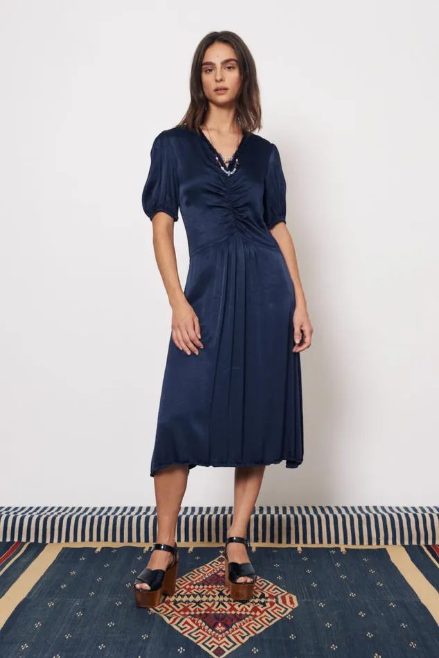 Raquel Allegra Pebble Satin Midnight Lagos Midi Dress Women Dresses