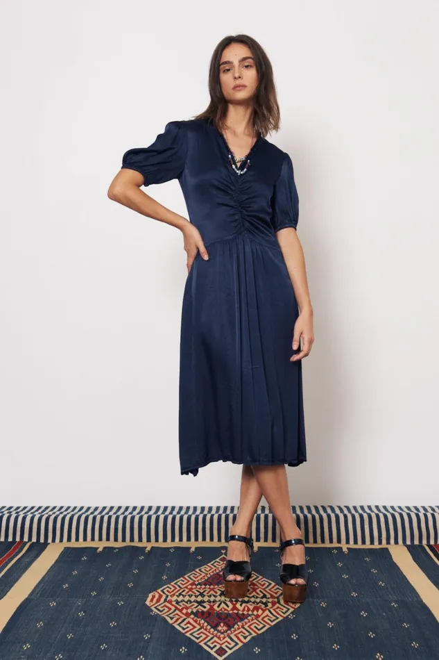 Raquel Allegra Pebble Satin Midnight Lagos Midi Dress Women Dresses