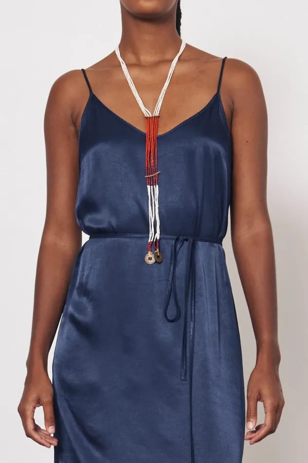 Raquel Allegra Pebble Satin Midnight Lily Midi Dress Women Dresses