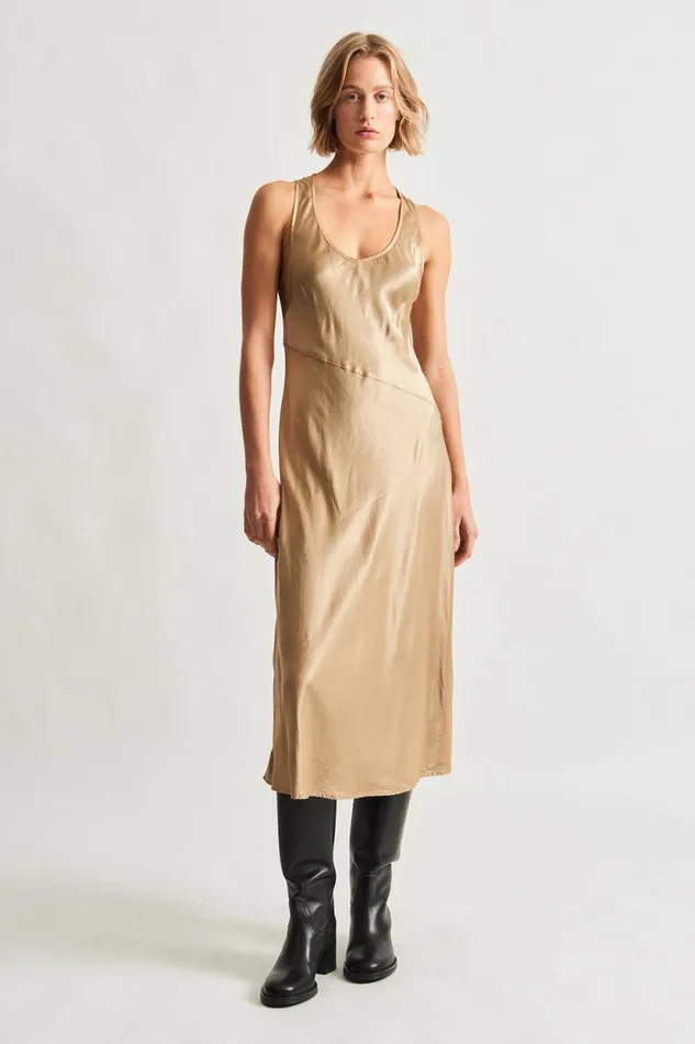 Raquel Allegra Pebble Satin Sand Valentina Midi Dress Women Sweaters and Knits