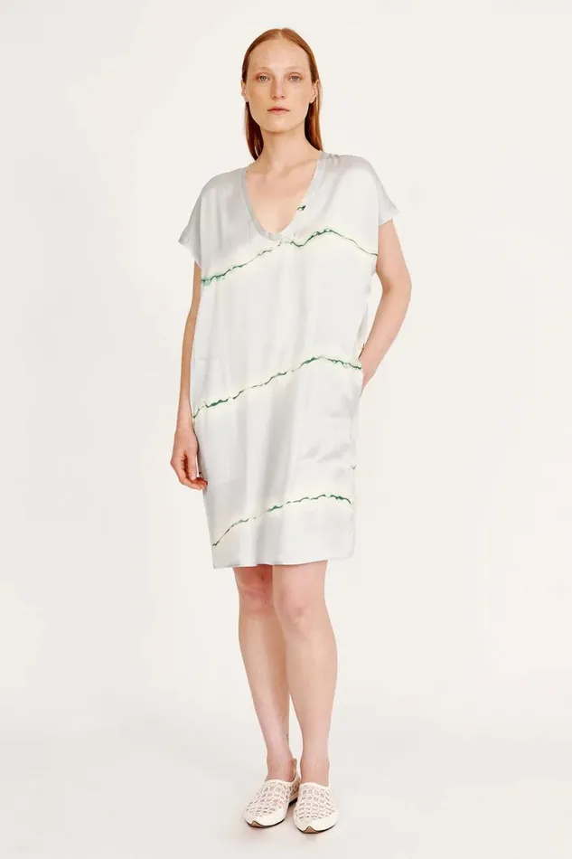 Raquel Allegra Silk Print Ice Blue And Jade Flores Dress Women Dresses