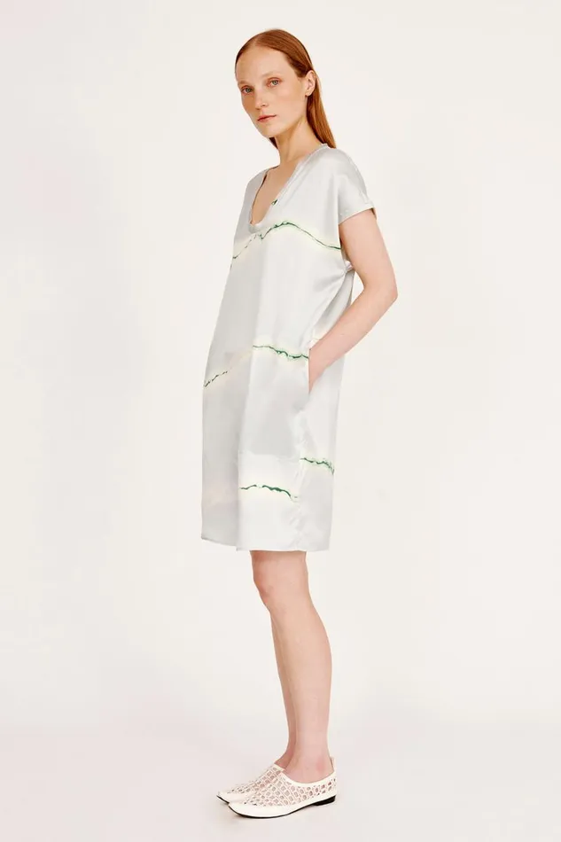 Raquel Allegra Silk Print Ice Blue And Jade Flores Dress Women Dresses