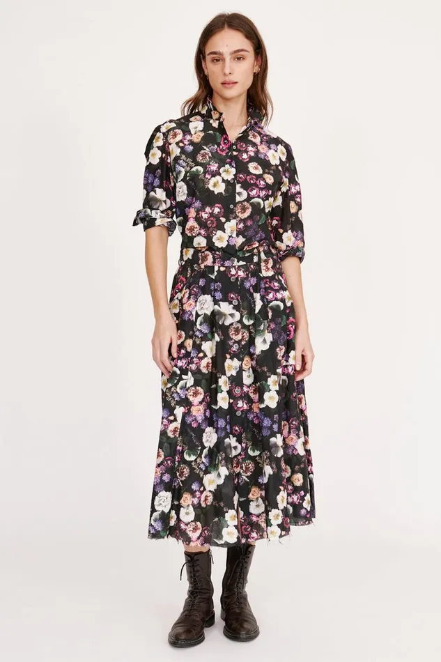 Raquel Allegra Silk Voile Black Floral Rodeo Blouse Women Tops