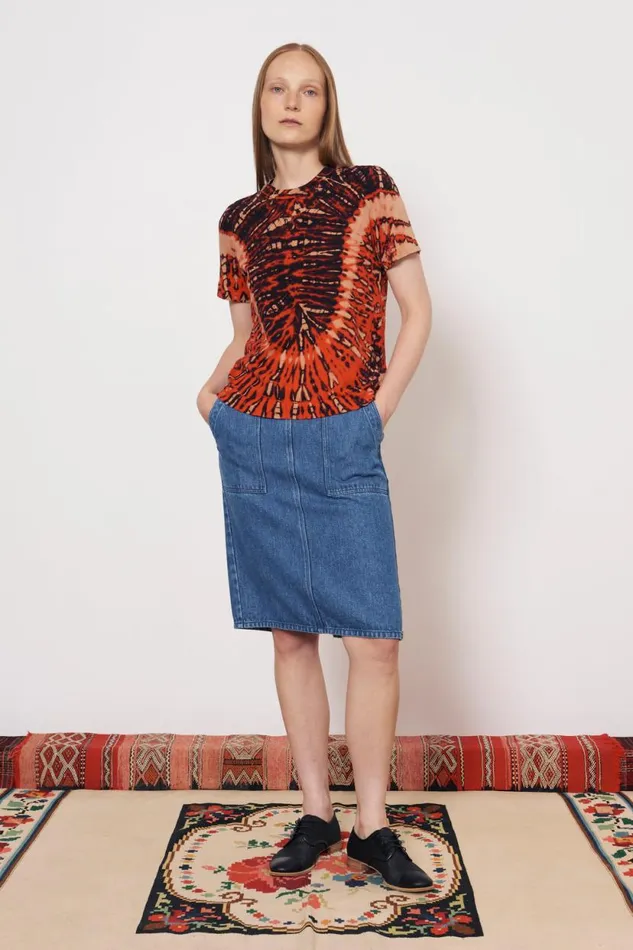 Raquel Allegra Tomato And Navy Boy Tee Women TShirts
