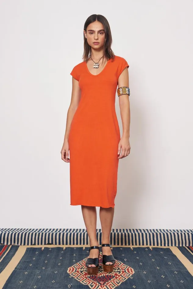 Raquel Allegra Tomato Zanzibar Midi Dress Women Dresses