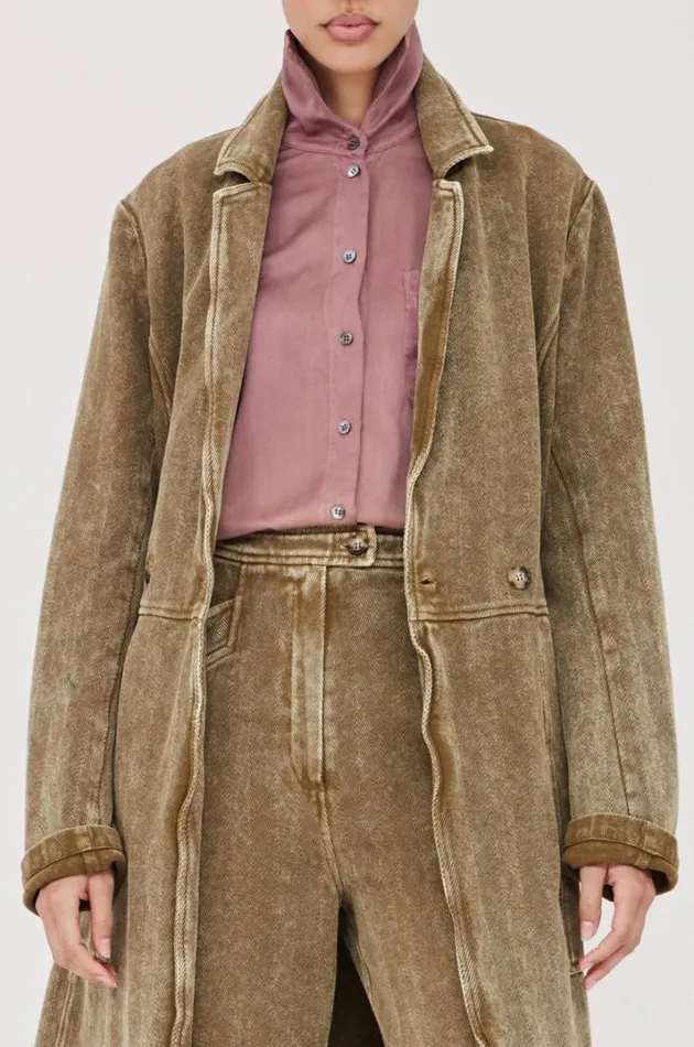 Raquel Allegra Twill Gold Green Orchid Coat Women Jackets
