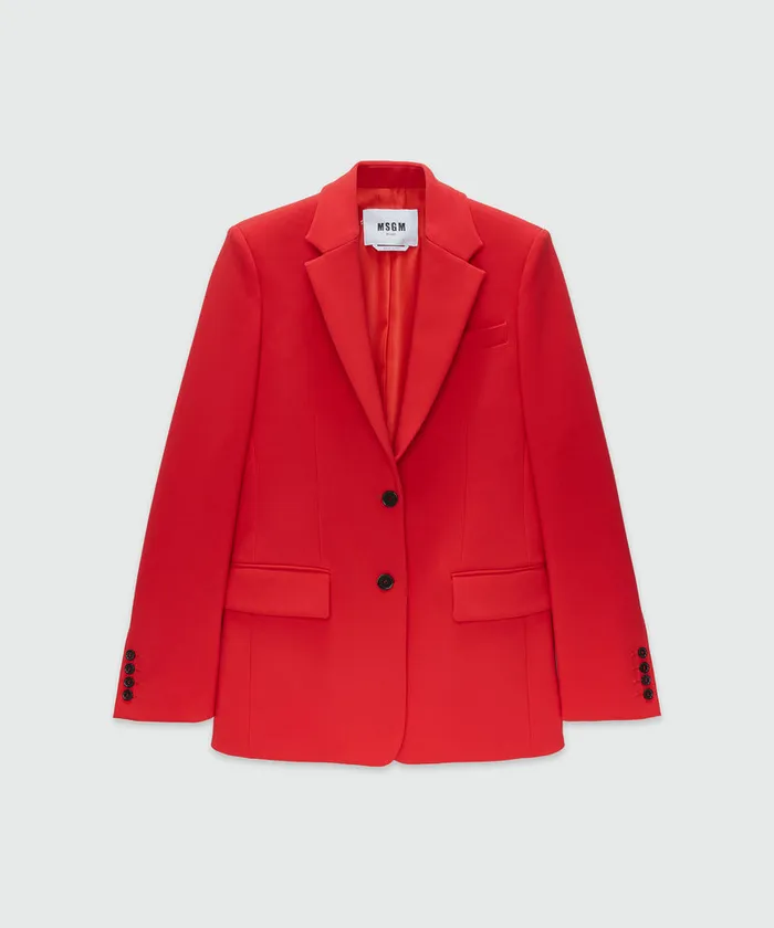 Red Woolen Tailored Jacket Women MSGM Blazers