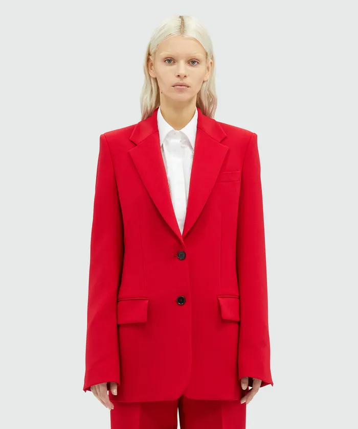 Red Woolen Tailored Jacket Women MSGM Blazers