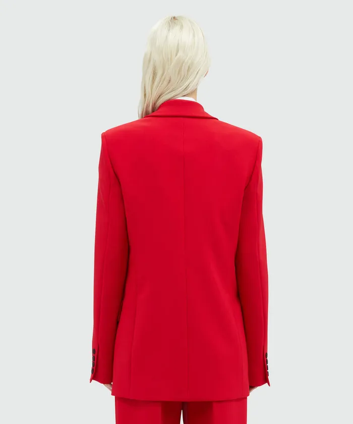 Red Woolen Tailored Jacket Women MSGM Blazers