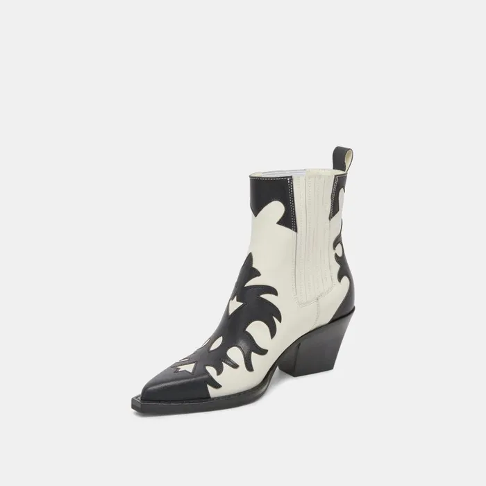 Renia Boots Black White Leather Women Dolce Vita Boots and Booties