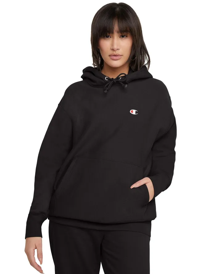 Reverse Weave Oversized Hoodie C Logo Black Women Champion Hoodies and Sweatshirts