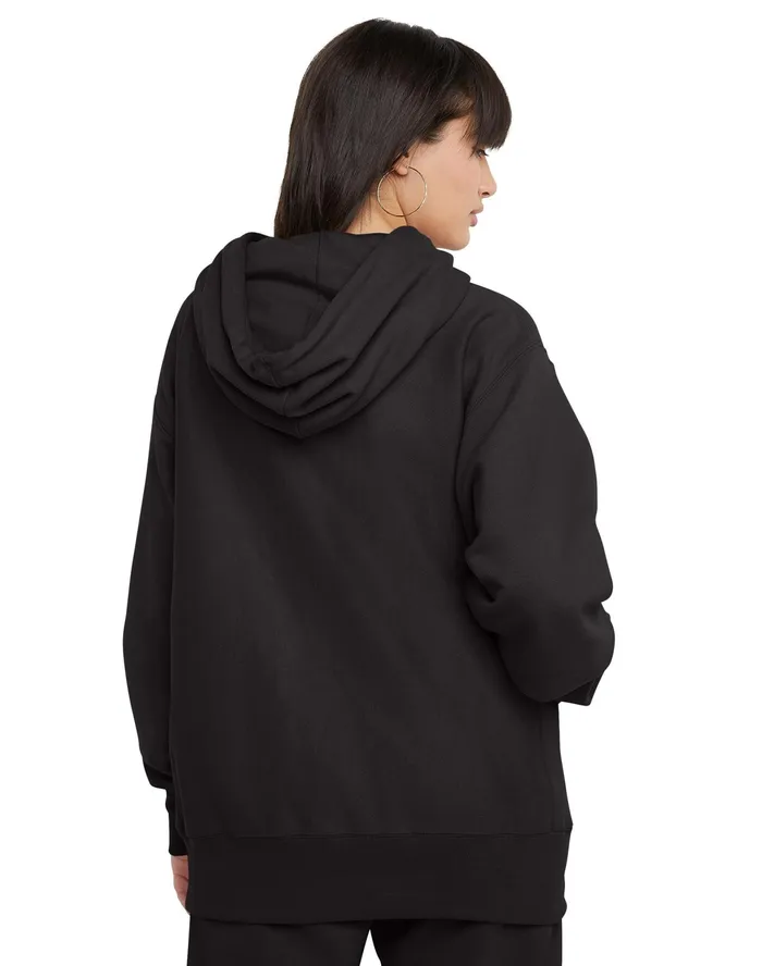 Reverse Weave Oversized Hoodie C Logo Black Women Champion Hoodies and Sweatshirts