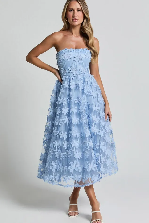 Rheiva Midi Dress 8211 Strapless 3D Embroidery Midi Dress In SOFT BLUE Women Showpo Dresses