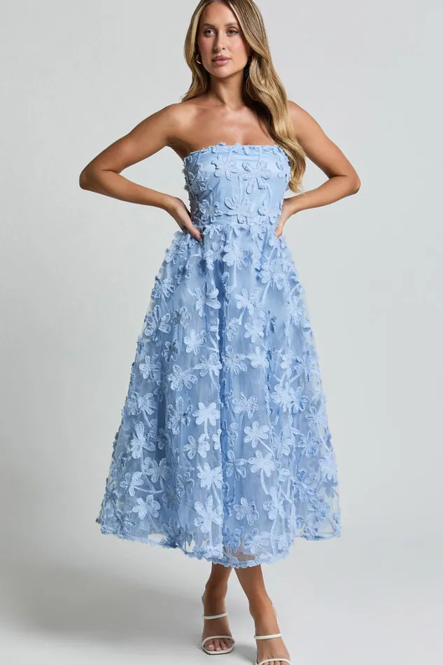 Rheiva Midi Dress 8211 Strapless 3D Embroidery Midi Dress In SOFT BLUE Women Showpo Dresses