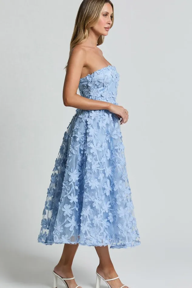 Rheiva Midi Dress 8211 Strapless 3D Embroidery Midi Dress In SOFT BLUE Women Showpo Dresses