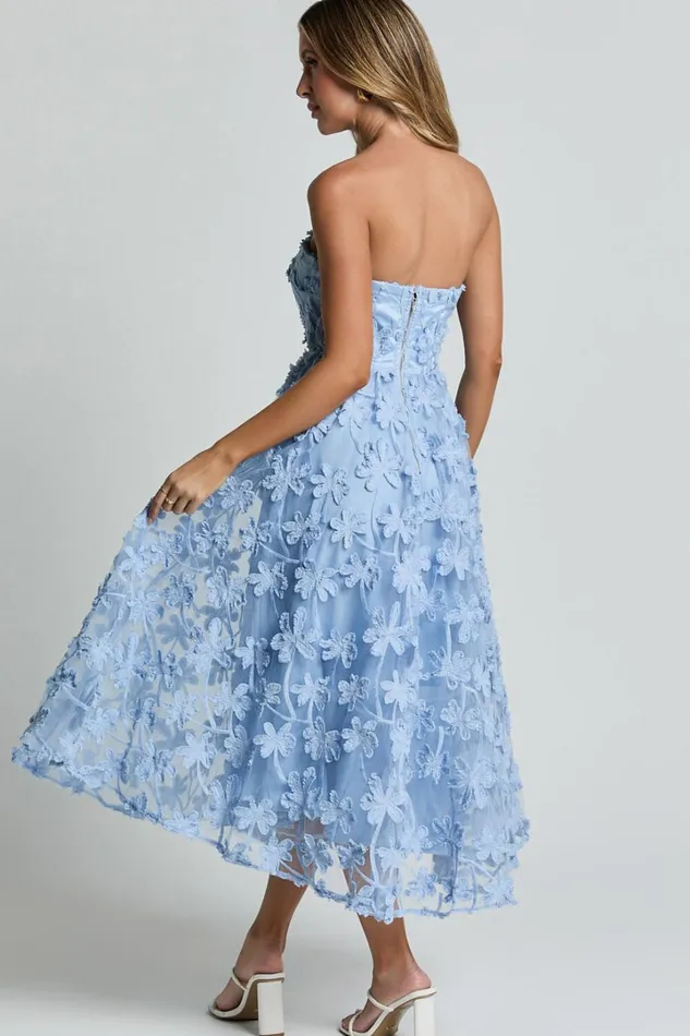 Rheiva Midi Dress 8211 Strapless 3D Embroidery Midi Dress In SOFT BLUE Women Showpo Dresses