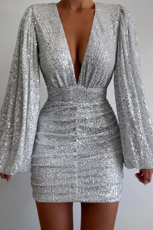 Rhylee Mini Dress 8211 Long Sleeve Ruched Dress In Silver Sequin Women Showpo Curve Clothes Rhylee Mini Dress 8211 Long Sleeve Ruched Dress In Silver Sequin Women Showpo Curve Clothes