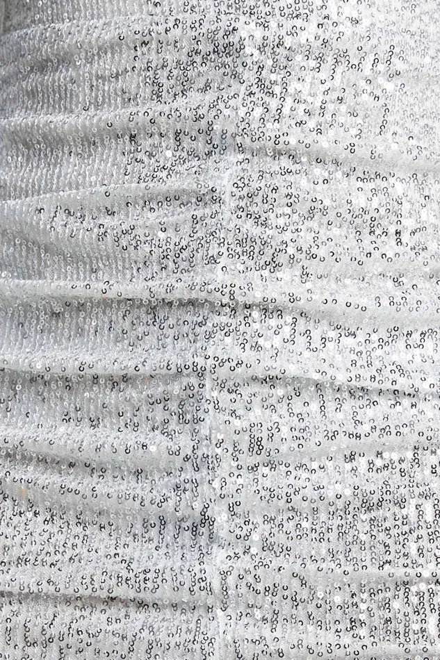 Rhylee Mini Dress 8211 Long Sleeve Ruched Dress In Silver Sequin Women Showpo Curve Clothes