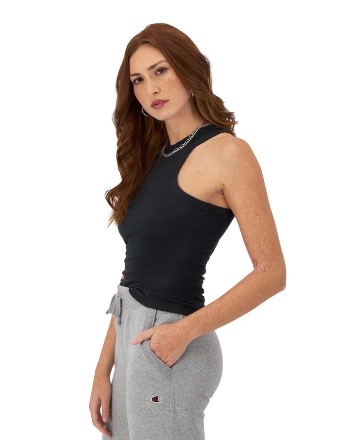 Ribbed Tank Top High Neck C Logo Black Women Champion TShirts and Tops