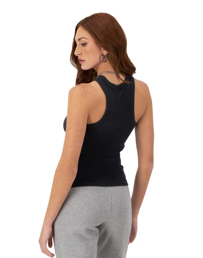Ribbed Tank Top High Neck C Logo Black Women Champion TShirts and Tops