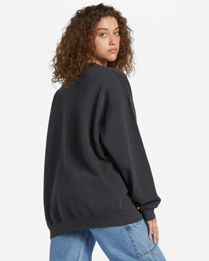 Ride In Oversized Crewneck Sweatshirt Black Sands 3 Women Billabong Sweatshirts and Fleece