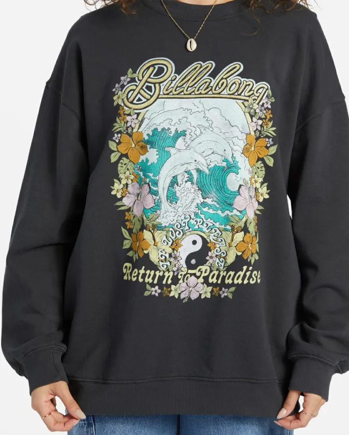 Ride In Oversized Crewneck Sweatshirt Black Sands 3 Women Billabong Sweatshirts and Fleece