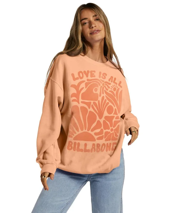 Ride In Oversized Crewneck Sweatshirt Light Melon Women Billabong Sweatshirts and Fleece
