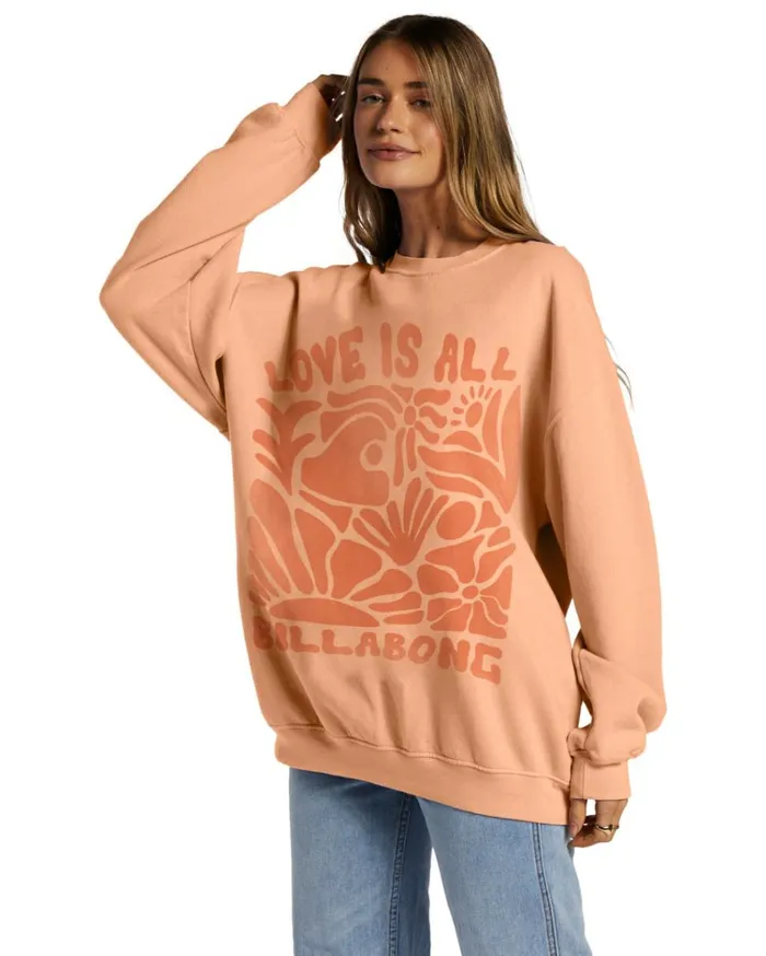 Ride In Oversized Crewneck Sweatshirt Light Melon Women Billabong Sweatshirts and Fleece