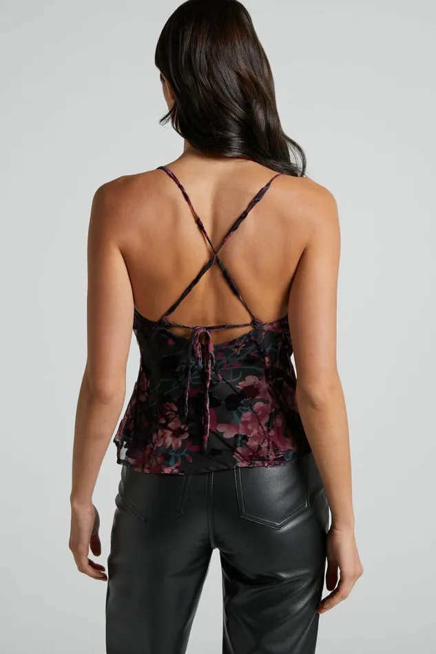 Rosalie Top 8211 Cowl Neck Cami Top In Burn Out Floral Women Showpo Tops