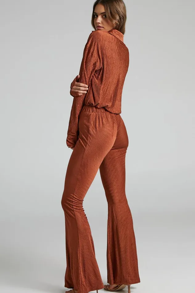Rosamund Pants 8211 High Waisted Crinkle Flared Pants In Clay Women Showpo Pants