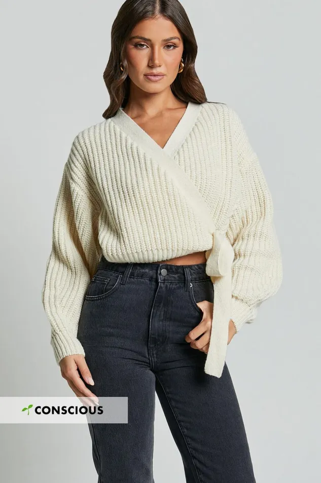 Rosanna Jumper 8211 Recycled Knitted V Neck Wrap Cardigan In Ivory Women Showpo Sweaters and Cardigans Rosanna Jumper 8211 Recycled Knitted V Neck Wrap Cardigan In Ivory Women Showpo Sweaters and Cardigans