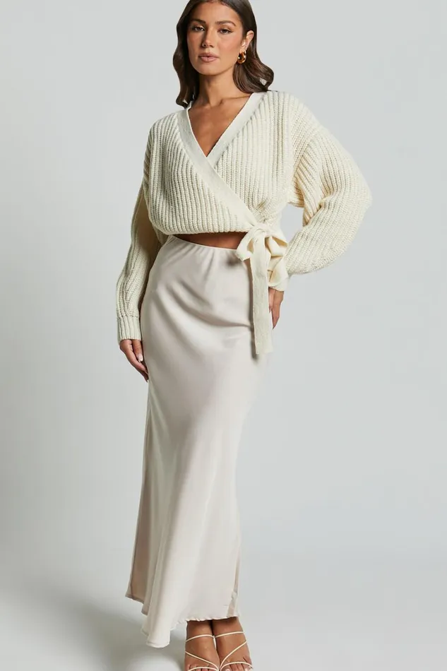 Rosanna Jumper 8211 Recycled Knitted V Neck Wrap Cardigan In Ivory Women Showpo Sweaters and Cardigans