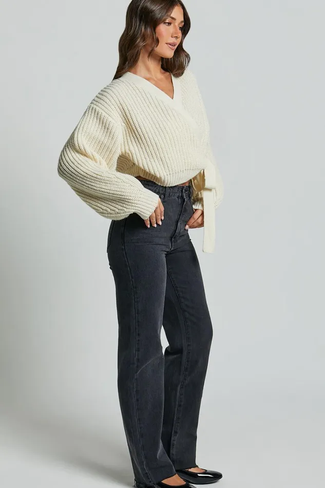 Rosanna Jumper 8211 Recycled Knitted V Neck Wrap Cardigan In Ivory Women Showpo Sweaters and Cardigans