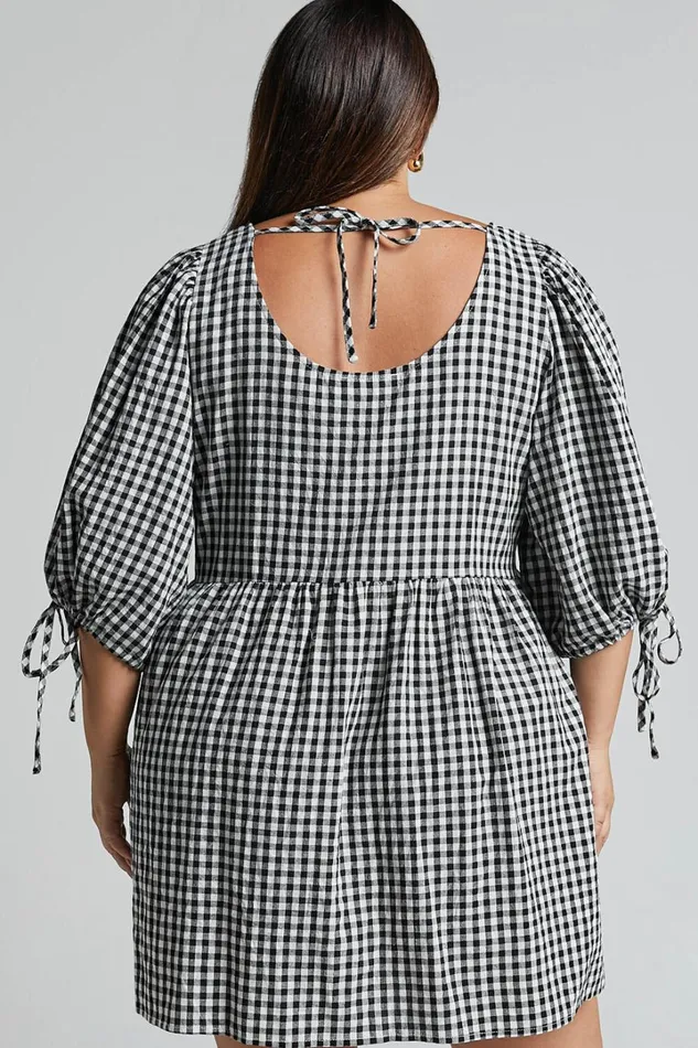 Rosita Mini Dress 8211 Tie Front Puff Sleeve Dress In Black And White Check Women Showpo Maternity Clothes