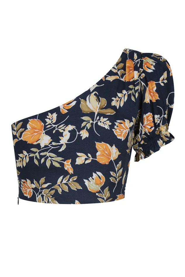 Runaway The Label Crops Elena One Shoulder Top Navy Floral 8211 Women Runaway The Label Crops Elena One Shoulder Top Navy Floral 8211 Women