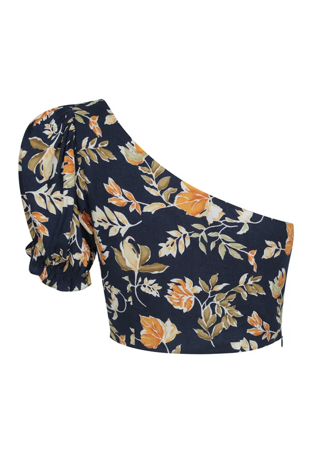 Runaway The Label Crops Elena One Shoulder Top Navy Floral 8211 Women Runaway The Label Crops Elena One Shoulder Top Navy Floral 8211 Women