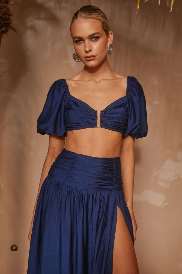 Runaway The Label Crops KELANI LUXE TOP Navy 8211 Women