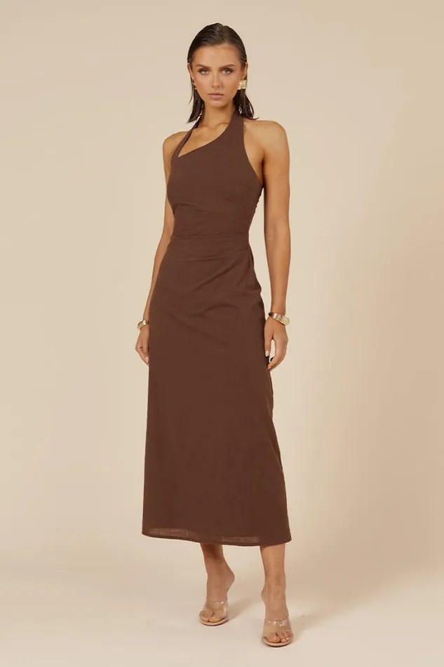 Runaway The Label Midi Dresses SAPHIRA LONG MIDI DRESS Espresso 8211 Women