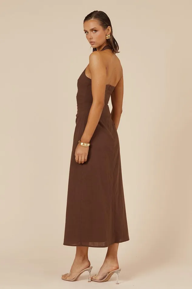 Runaway The Label Midi Dresses SAPHIRA LONG MIDI DRESS Espresso 8211 Women