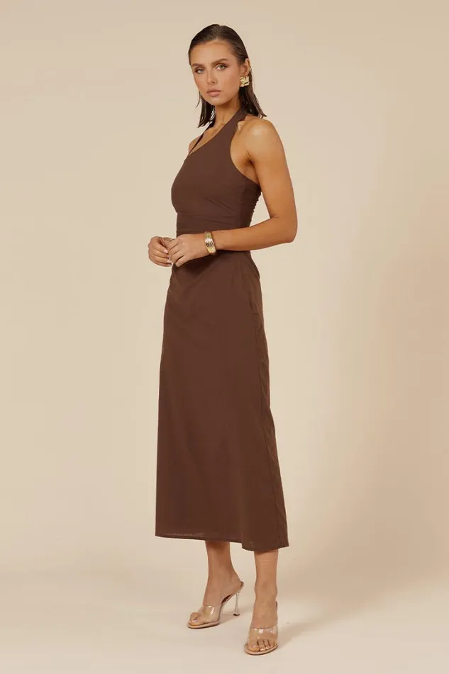 Runaway The Label Midi Dresses SAPHIRA LONG MIDI DRESS Espresso 8211 Women