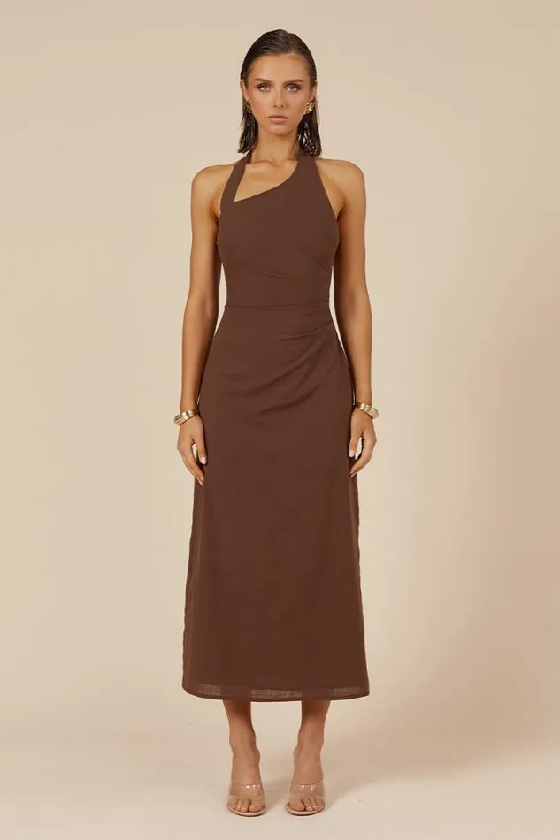 Runaway The Label Midi Dresses SAPHIRA LONG MIDI DRESS Espresso 8211 Women