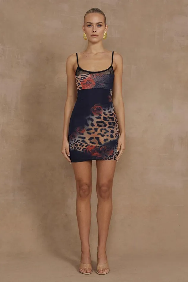 Runaway The Label Mini Dresses ROMENA MINI DRESS Black Leopard 8211 Women