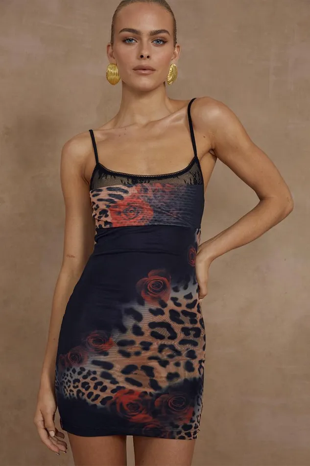 Runaway The Label Mini Dresses ROMENA MINI DRESS Black Leopard 8211 Women