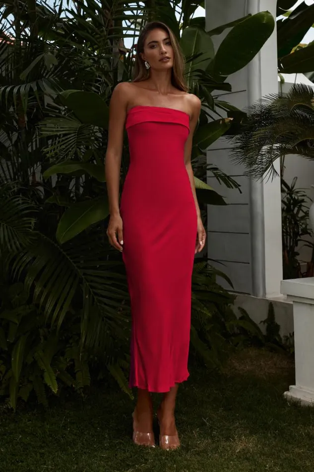 Runaway The Label Slip Dresses PEREZ LONG MIDI DRESS Red 8211 Women