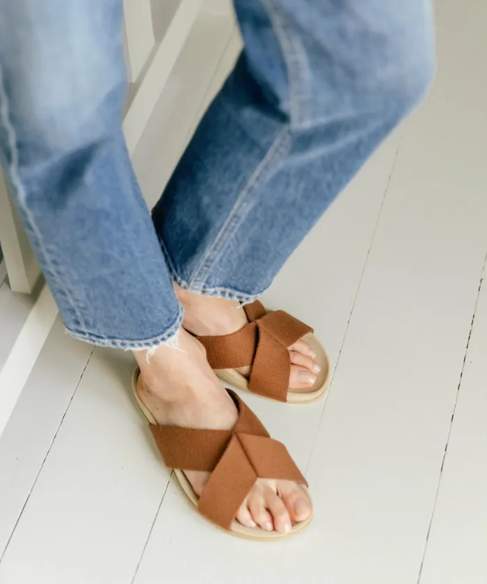 Sandals and Slides Women Jenni Kayne Cotton Crossover Sandal Walnut