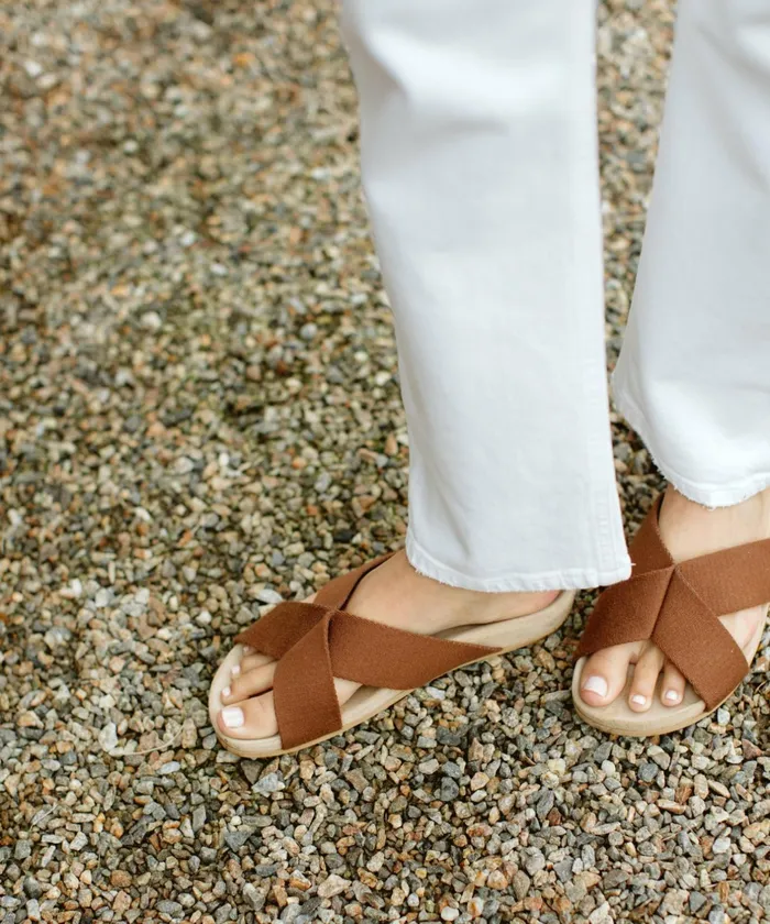 Sandals and Slides Women Jenni Kayne Cotton Crossover Sandal Walnut