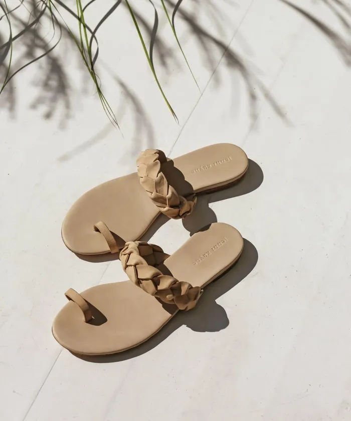 Sandals and Slides Women Jenni Kayne Leather Braided Strap Sandal Natural